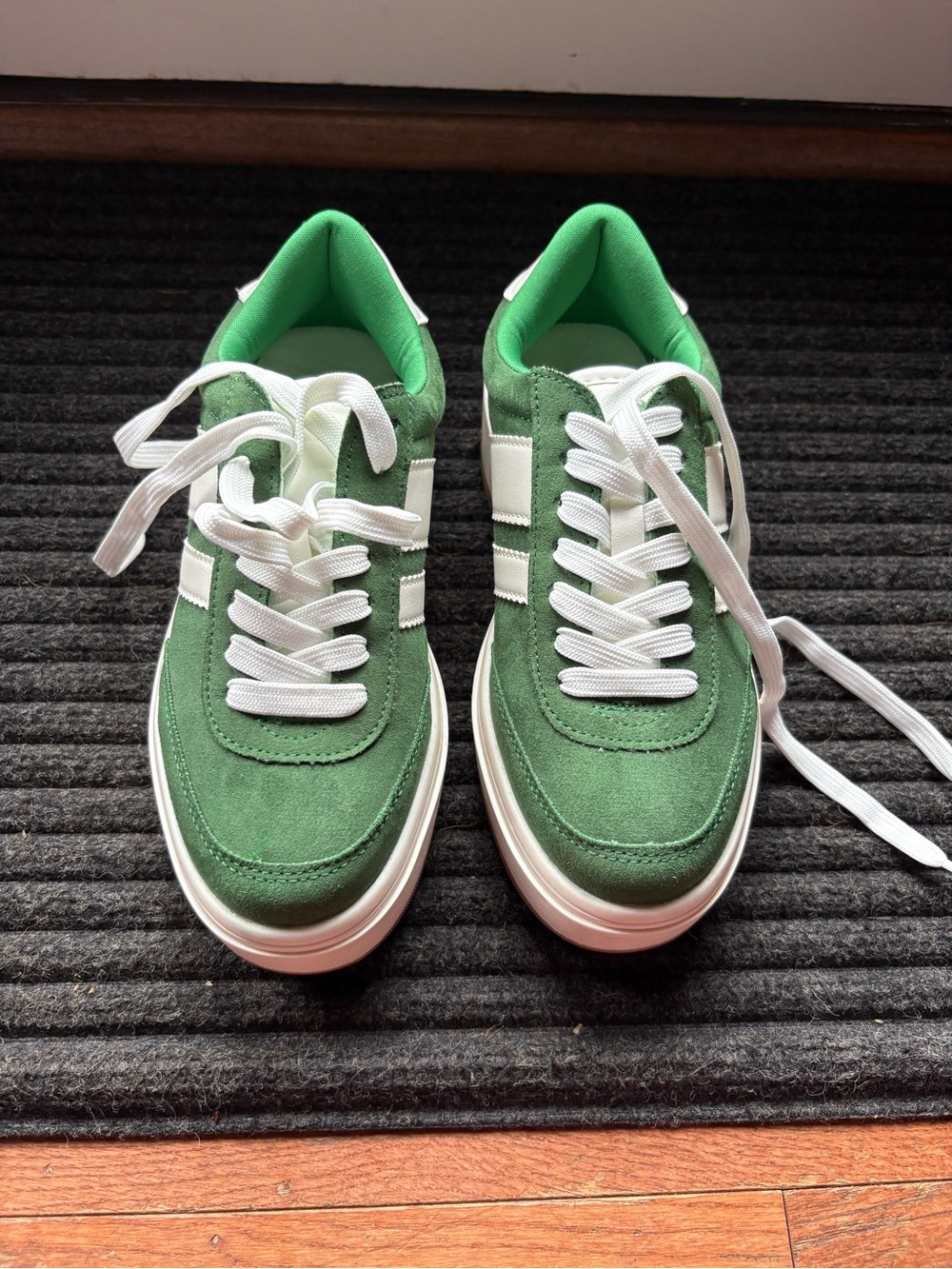 Madden Girl Navida Green Suede Low-Top Platform Sneakers with White Accents